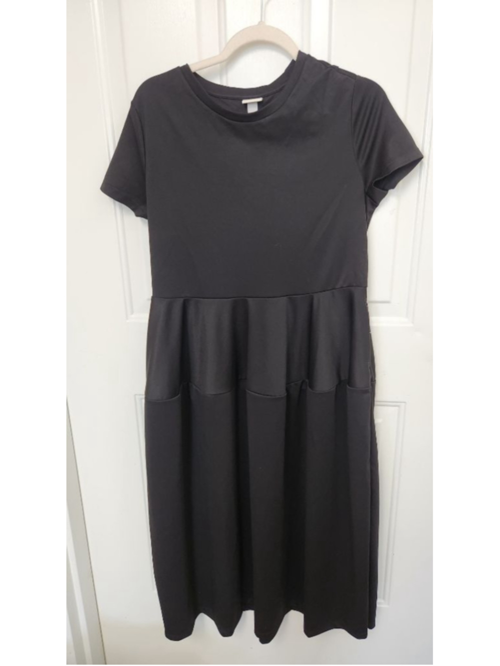A New Day Black Short Sleeve Tier Midi Dress